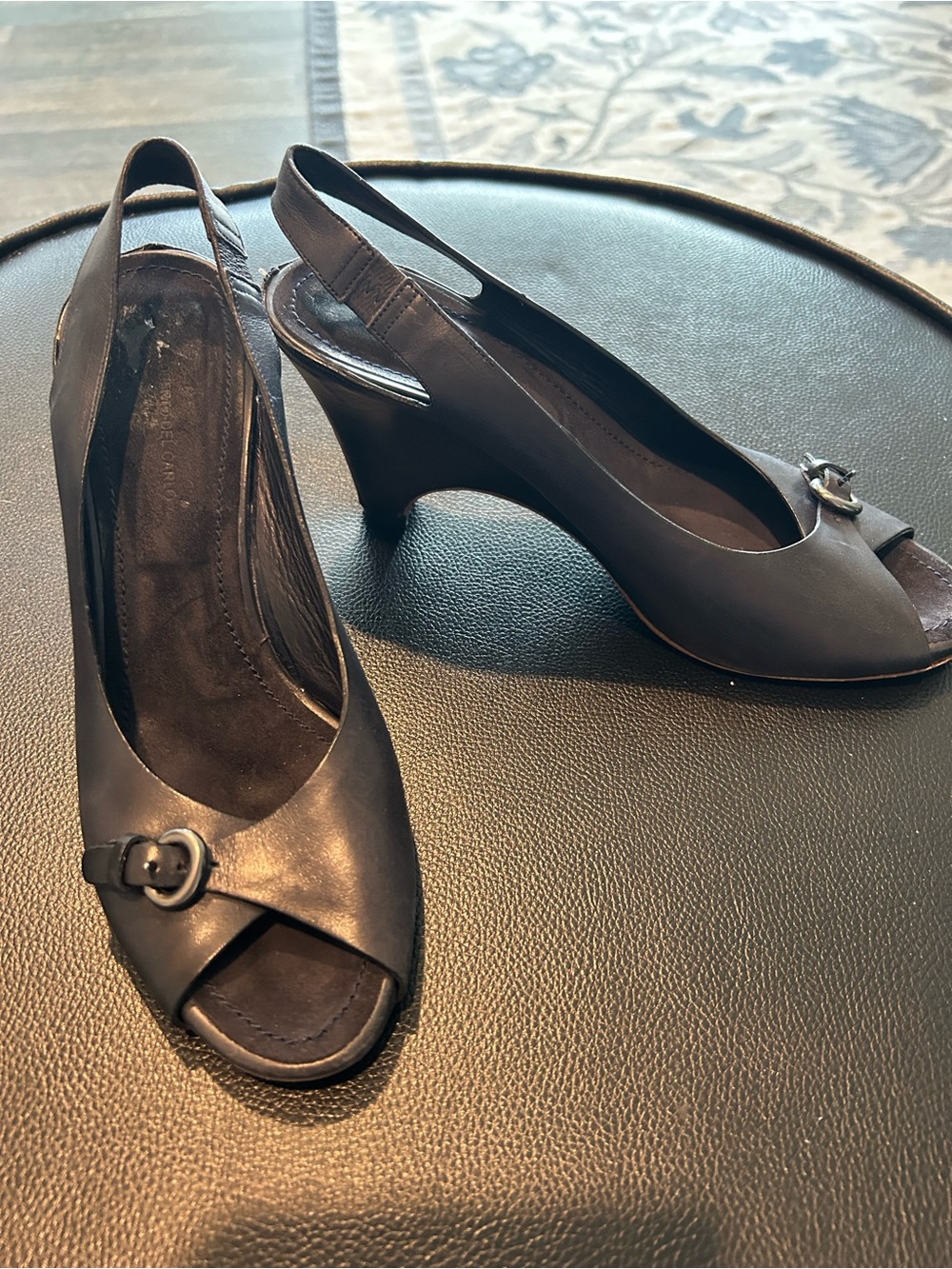 Roberto Del Carlo Black Peep-Toe Slingback Heels